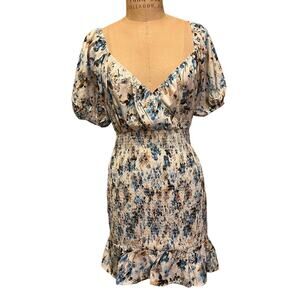 NSR Smocked Balloon Sleeve White Floral Dress Size M
